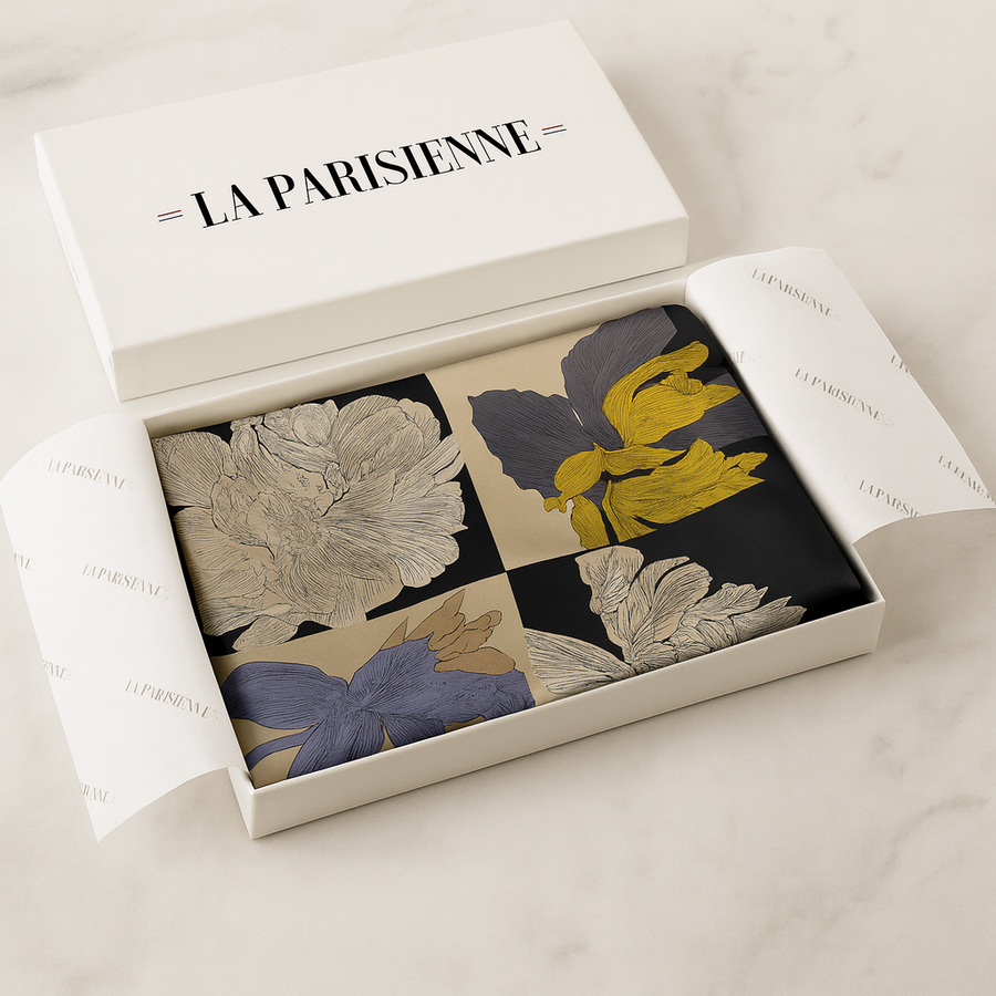 Halstuch Viereck aus Seide Blume Blau | La Parisienne