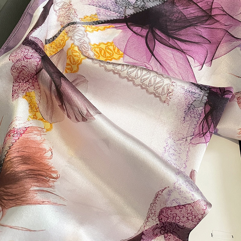 100% Silk Square Artistic Flower Decoration for Women | The Parisian