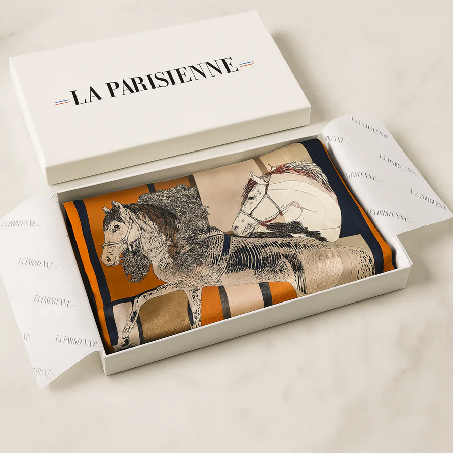 100% Silk Square mit Pferdemuster für Frauen | La Parisienne
