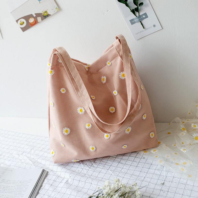 Tote Bag in Leinwand Dekoration Gänseblümchen Frau | La Parisienne
