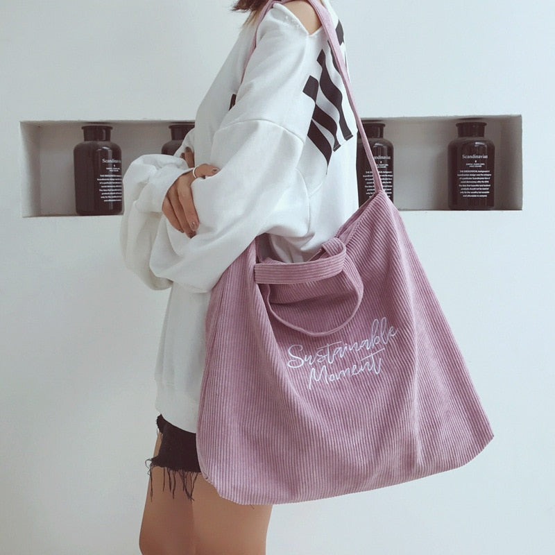 Tote Bag Old School aus geripptem Samt, Frau | La Parisienne