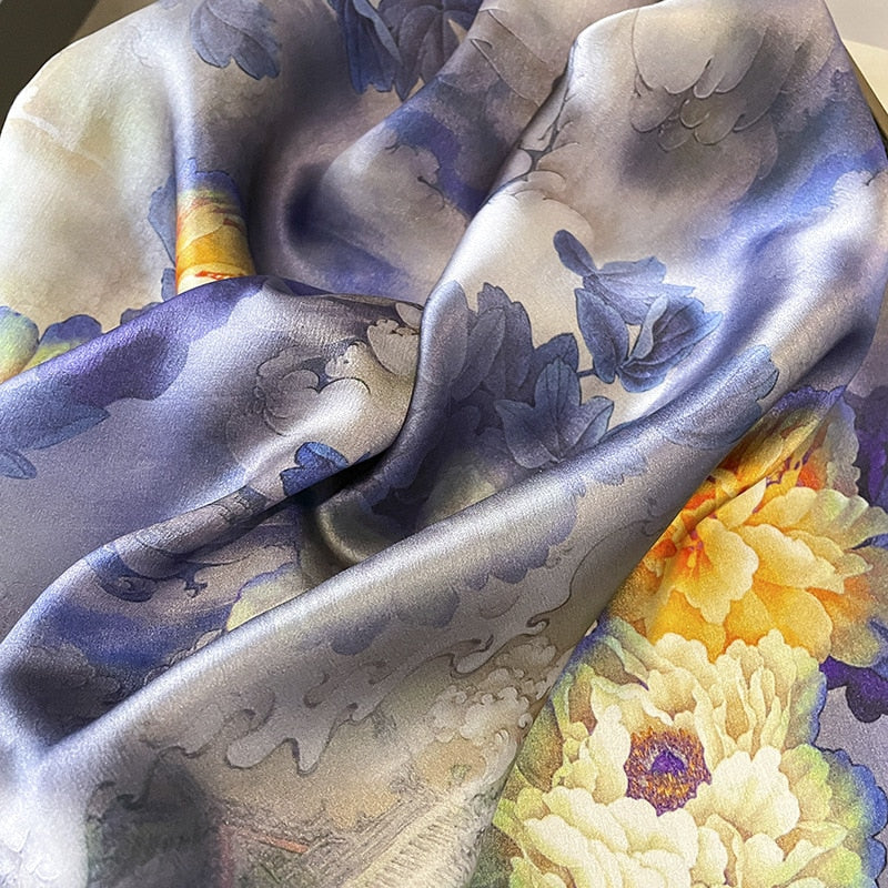 Carré 100% Seide Blume Dekoration Violett Frau | La Parisienne