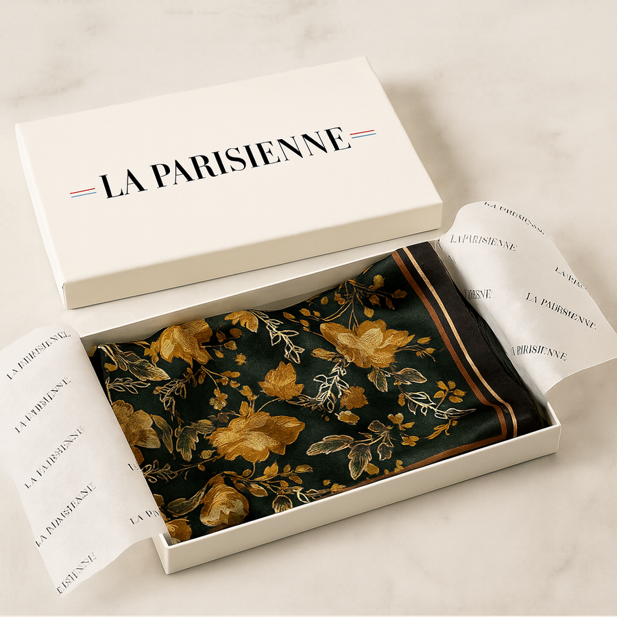Carré 100% Seide Blumendekoration Weiße Frau | La Parisienne
