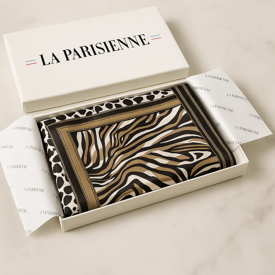 Carré aus 100% Seide Design Zebramuster Frau | La Parisienne