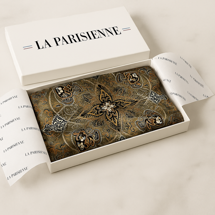 Carré 100% Seide Grün Ornament Chic Frau | La Parisienne