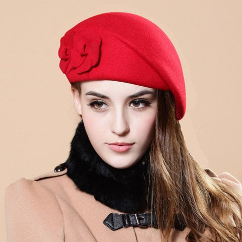 Wool Beret Flower Decoration Women | The Parisian 