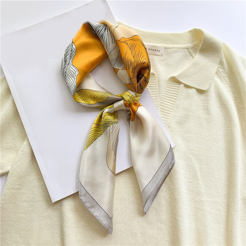 Yellow Flower Square Silk Scarf | The Parisian 